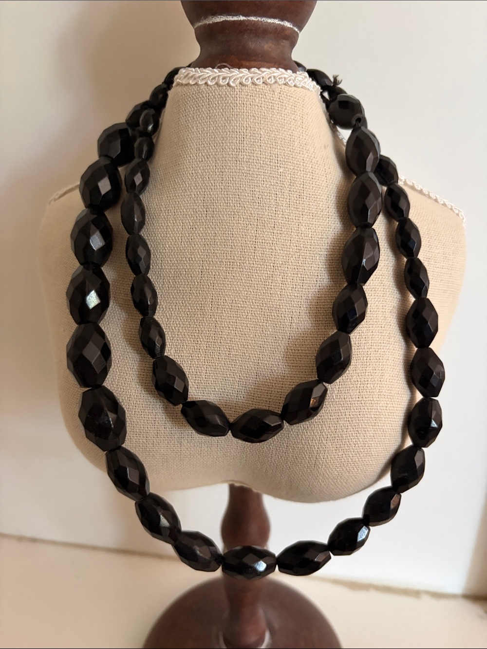 Vintage long jet black faceted Bead Necklace